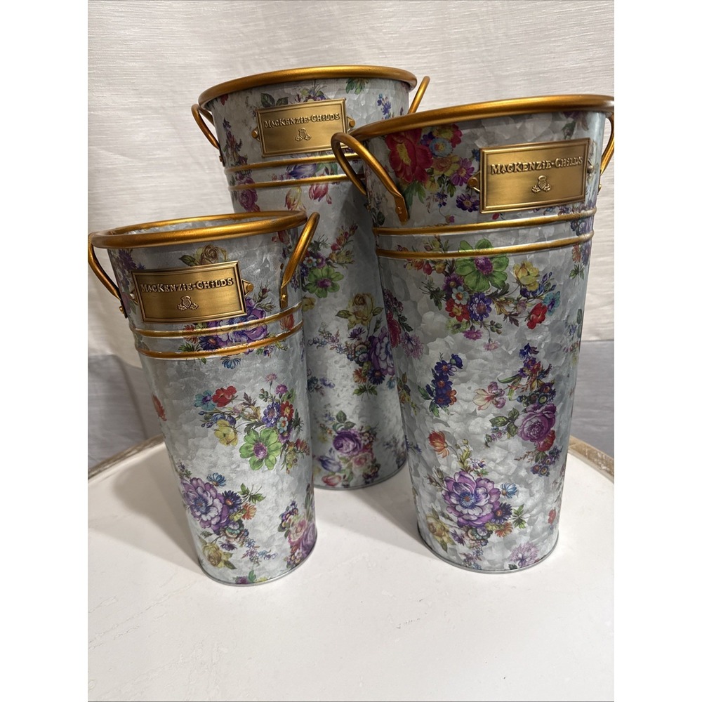 MACKENZIE-CHILDS Wildflowers Flower Buckets Set of 3